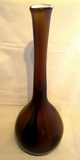 Murano Style Vintage Retro Art Glass Vase Brown/black 15 3/8h Home Decor Gift