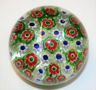 Vintage Murano Art Glass Millefiori Paperweight Bubbles & Flowers Design 3 "