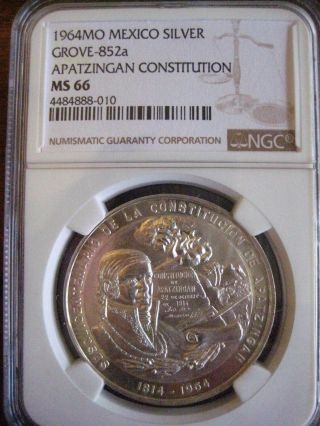 Mexico 1964 Silver Medal " Apatzingan Constitution " Grove - 852a Ngc Ms 66