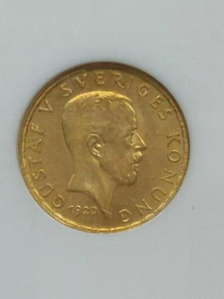 1920 Sweden 5 Kronor Gold Ngc Ms64