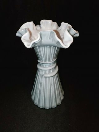 Fenton Periwinkle Or Light Blue Overlay Wheat Vase - Exc
