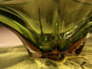 Vintage Murano Sommerso Freeform Art Glass Bowl Centrepiece Green / Amber 3