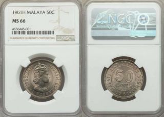 1961 Malaya British Borneo Copper - Nickel 50 Cents Queen Elizabeth Ii Ms 66 Unc.