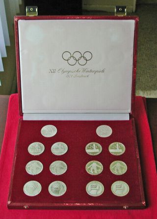 1976 Innsbruck Olympics Complete Set Of 14 Silver100 Schilling Coins In Case