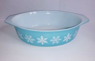 Vtg Pyrex Blue Snowflake Snow Oval 2 1/2 Quart Casserole Dish 045 Usa No Lid