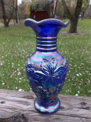 Vtg Imperial Carnival Glass Loganberry Purple Blue Multi Aurora Vase Xlnt