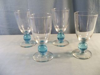 Set Of 4 Bryce Apollo Cerulean Blue Water Goblets Glasses 5 7/8 " Tall