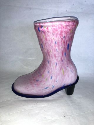 Murano Italy Venetian Art Glass Vase High Heeled Boot Sculpture Pink Splatter 8 "