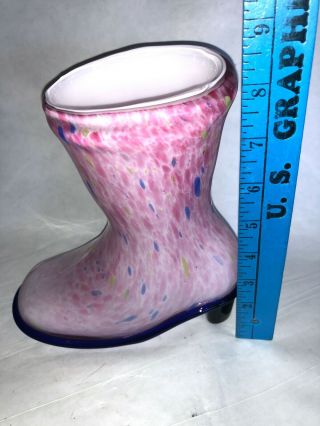 Murano Italy Venetian Art Glass Vase High Heeled Boot Sculpture Pink Splatter 8 
