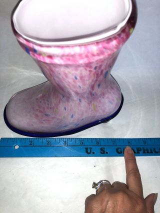 Murano Italy Venetian Art Glass Vase High Heeled Boot Sculpture Pink Splatter 8 