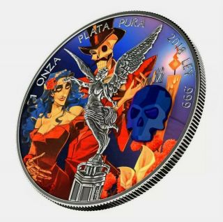 2019 Mexican Libertad Day Of The Dead Crystal Skull 5 Colorized 1oz Silver Coin
