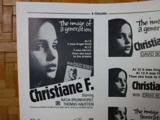 Christiane F.  Movie Mini Ad Sheet Vintage Advertising Poster Film David Bowie