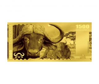 2018 Tanzania Big 5 - Buffalo Foil Note Gold Sh1,  500 Coin Gem Prooflike Sku51826