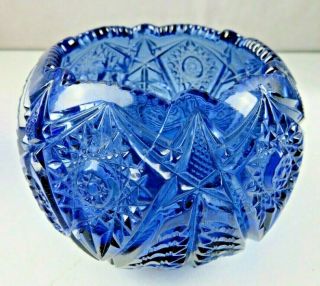Vintage Heavy Etched Deep Blue Round Candy Dish Bowl