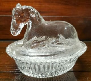 Vintage Clear Glass Horse Pony Nesting Covered Dish Bowl By Summit Art