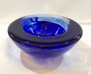 Kosta Boda Deep Cobalt Blue Art Heavy Swirl Glass Bowl 7 " X 3.  5 "