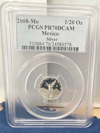2008 - Mo 1/20 Oz Onza Libertad Silver Coin Pcgs Pr70 Deep Cameo Mexico Perfect