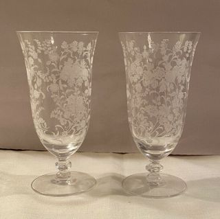 Elegant Set Of 2 Tiffin Rose Crystal 6 1/2 " Tall Iced Tea Water Footed Glasses