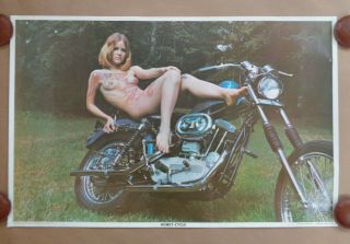 Honey - Cycle Classic 1970 Commercial Poster Naked Painted Woman On A Motorcycle
