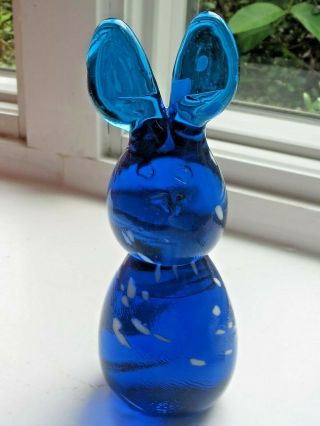 Blenko Handcrafted Bunny Paperweight In Turquoise With White Frit 3