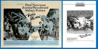 Paris Blues Pressbook And Poster,  Paul Newman,  Joanne Woodward,  Sidney Poitier