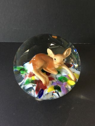 Gibson 2002 Paperweight Sulfide Art Glass Doe On Multicolor Flowerbed