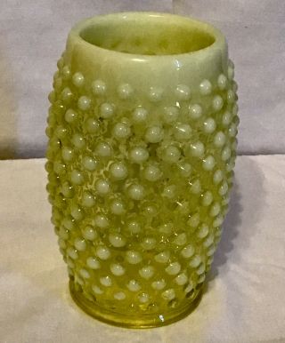 Vintage Fenton Art Glass Topaz Yellow Opalescent Hobnail Barrel Tumbler