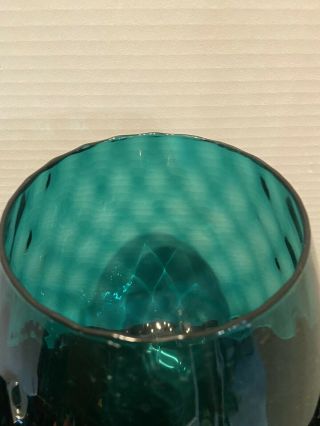 Empoli Style Mid Century Optic Teal Peacock Blue Glass Large Brandy Snifter Vase 2