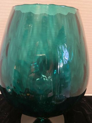 Empoli Style Mid Century Optic Teal Peacock Blue Glass Large Brandy Snifter Vase 3