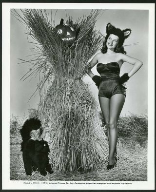 Barbara Bates In Halloween Themed 1945 Leggy Cheesecake Pin - Up Photo