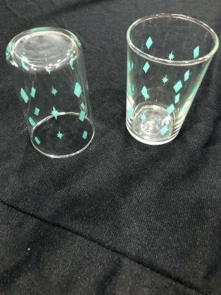 2 PYREX Vintage Mid Century Turquoise Diamond Star Juice Glasses HTF NO RES 2