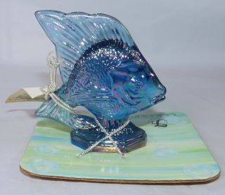 Fenton Art Glass Sunfish Paperweight 2 - 5/8” Iridescent Carnival Blue on Card 2