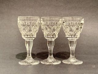 Vintage Hand Cut Crystal Cordial Sherry Glasses,  Diamond Cut,  3.  25”,  Set Of 3