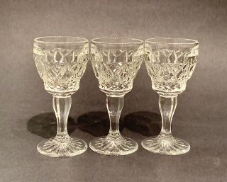 Vintage Hand Cut Crystal Cordial Sherry Glasses,  Diamond Cut,  3.  25”,  Set of 3 2