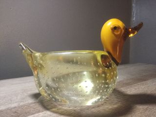 Vintage Seguso Murano Sommerso Art Glass Duck Bird Dish Stunning