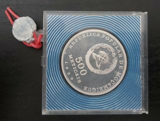 Mozambique Silver Proof 500 Meticais Coins 1980 Year Km 104 5th Blue Background