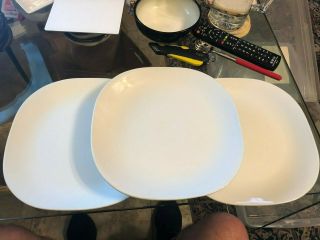 3 Corning Ware Tableware Casual China 10 1/4 " White Square Dinner Plates W/ship