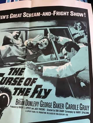 VINT MOVIE POSTER ORIG THEATER 1965 DOUBLE FEATURE CURSE OF FLY DEVILS DARKNESS 3