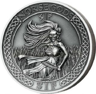 The Norse Gods - Sif 2 Oz Antique Finish Silver Coin Cook Islands