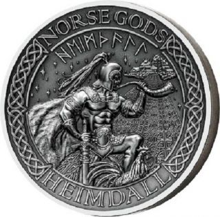 The Norse Gods - Heimdall 2 Oz Antique Finish Silver Coin Cook Islands