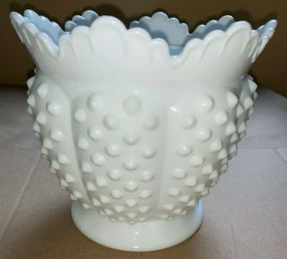 Vintage Fenton White Milk Glass Hobnail Planter Flower Pot Vase