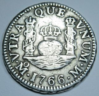 1766 Mexico Silver 1 Reales Antique Vf - Xf 1700s Spanish Colonial Old Pirate Coin