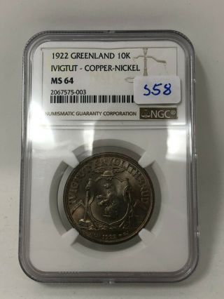 1922 Greenland 10 Kroner Ngc Ms64