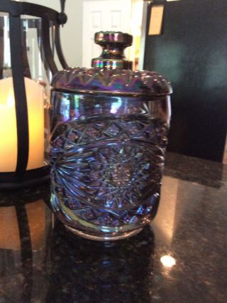 Imperial Peacock Vintage Lidded Jar - Carnival Glass