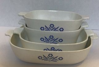 4 Pc.  Vintage Corning Ware Cornflower Blue Pattern Casserole Dishes