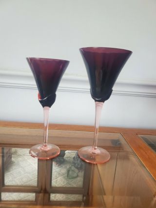 2 Mikasa Blossom Plum 1 Water Goblet 9 1/4 " Tall 1 Wine Goblet 8 1/4 " Tall