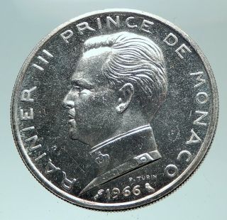 1966 Monaco King Rainier Iii Crown Antique Silver 5 Franc Coin I82114