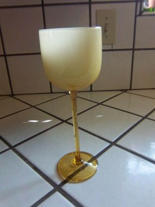 Carlo Moretti Empoli Murano Italy Large Yellow/white Cased Wine Glass