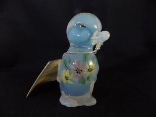 Fenton Art Glass Hand Painted Daisy Lane On French Opalescent Duck 3
