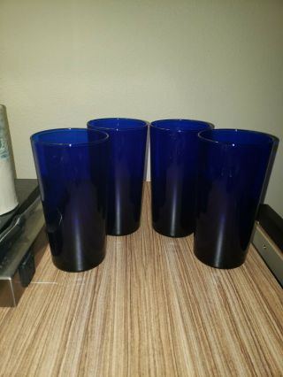 Vintage Cobalt Blue 6.  5 Inch Tall Glasses Set Of 4